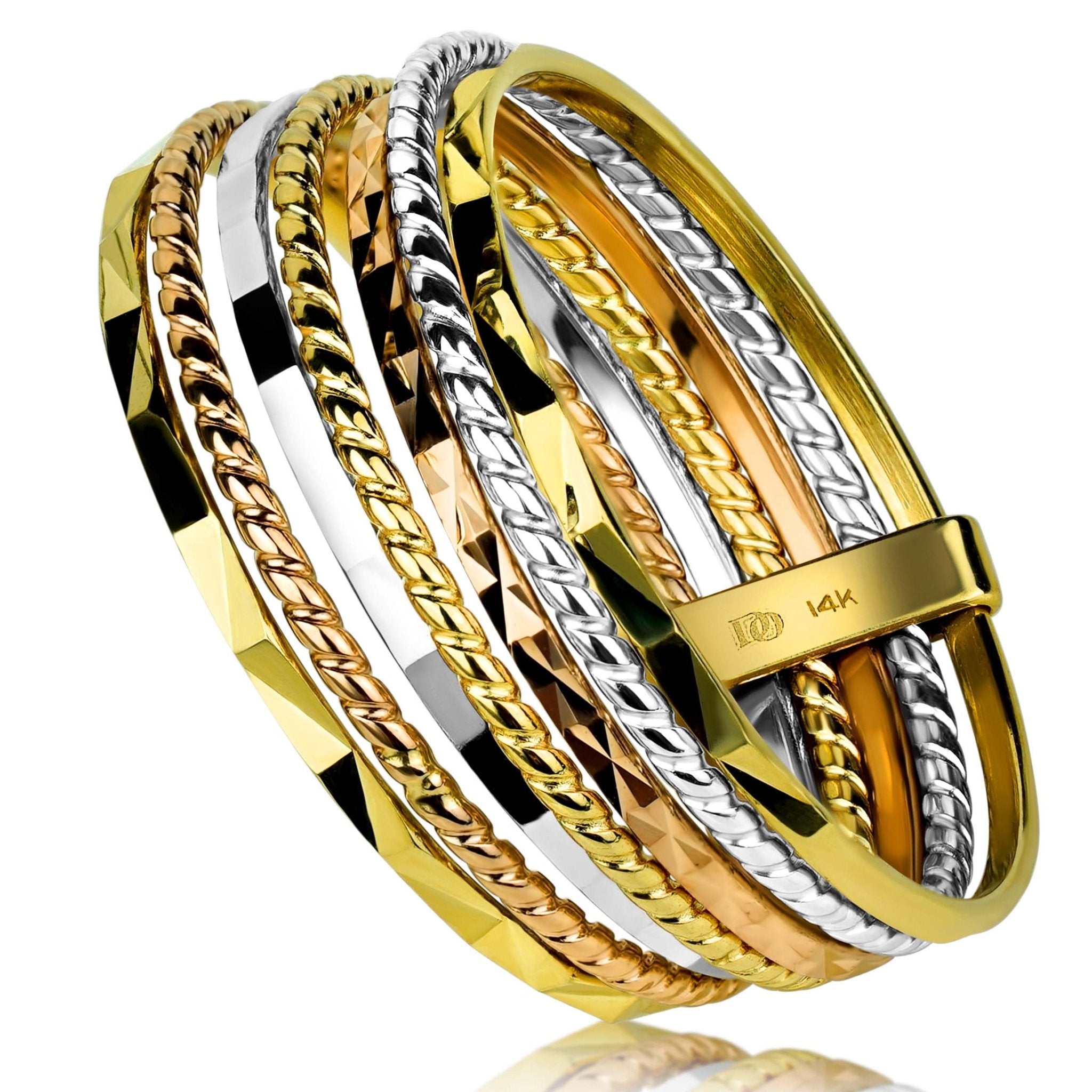 14K Gold 7 Day Ring, Fine Gold Stackable Bands, Seven Beauty Color Bands