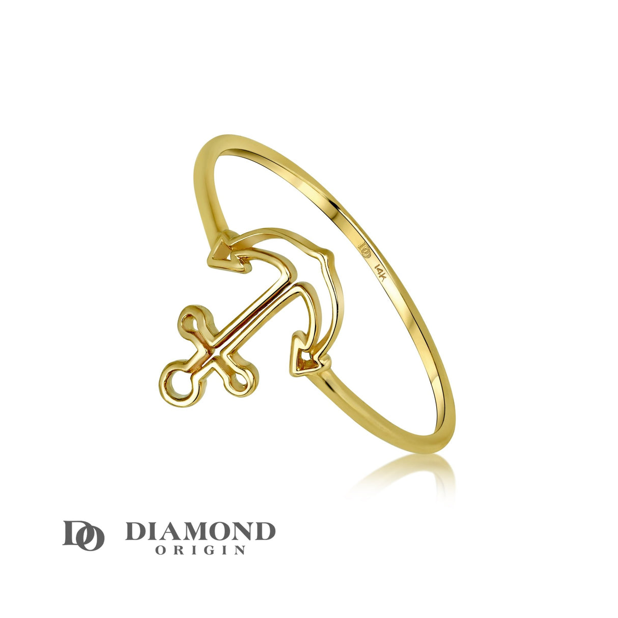 14K Gold Anchor Ring, Gold Ring, - Diamond Origin
