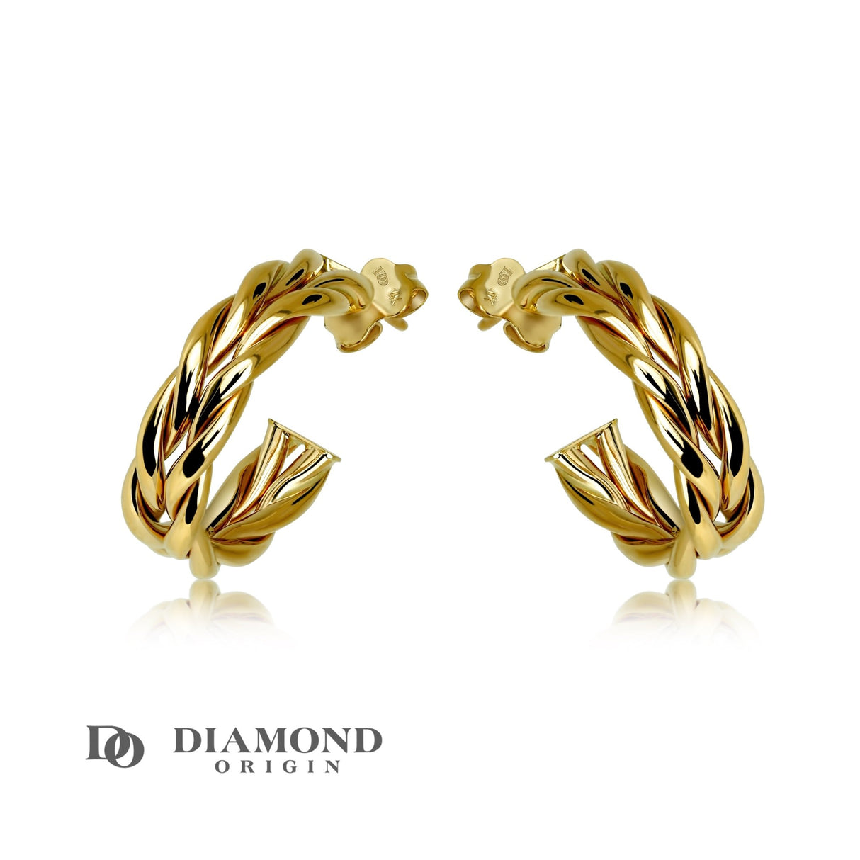14K Gold Earrings, 15x1.5mm Braided 1/2 Round Hoop Earrings, Gold Hoop Earrings, - Diamond Origin
