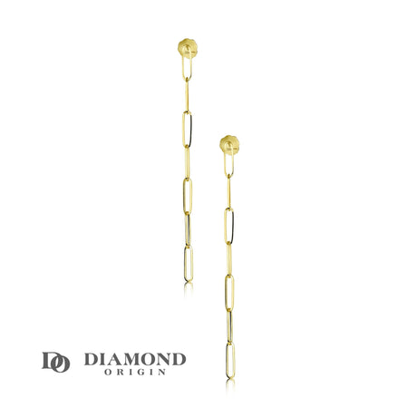 14K Gold Earrings 2023 Collection, Long Paper Clip Dangle Earrings, Gold Chain Earrings, Gold Fashion Earrings, - Diamond Origin