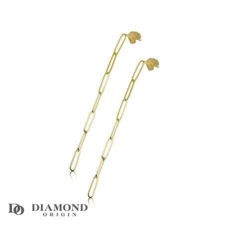 14K Gold Earrings 2023 Collection, Long Paper Clip Dangle Earrings, Gold Chain Earrings, Gold Fashion Earrings, - Diamond Origin