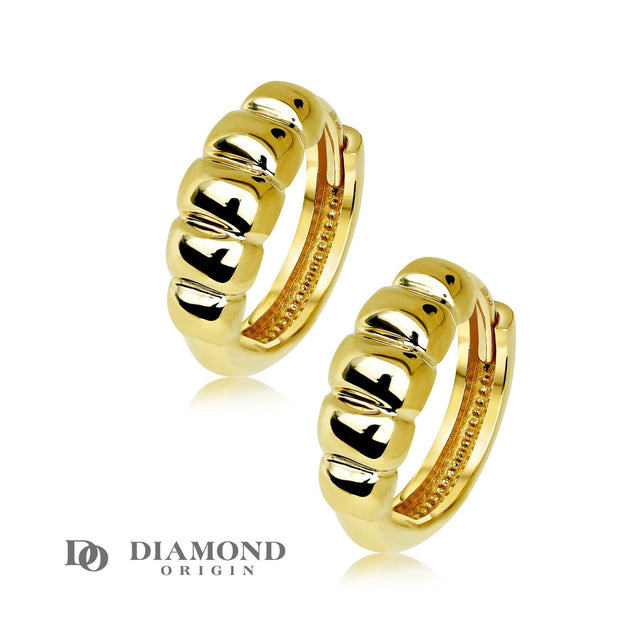 14K Solid Gold 13.50mm Puffy Polished Hoop Earrings, Gold Hoop Earrings, - Diamond Origin