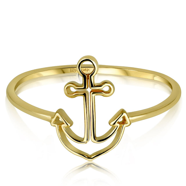 14K Solid Gold Anchor Ring, Gold Ring, - Diamond Origin