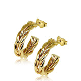 14K Solid Gold Earrings, 15mm Braided 1/2 Round Hoop Earrings, Gold Hoop Earrings, - Diamond Origin