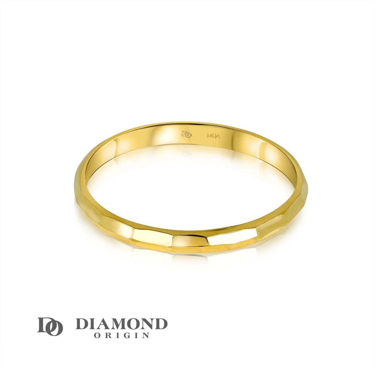 14K Solid Gold Hammered DC 2MM Band, Gold Stackable Ring, Gold Ring, - Diamond Origin